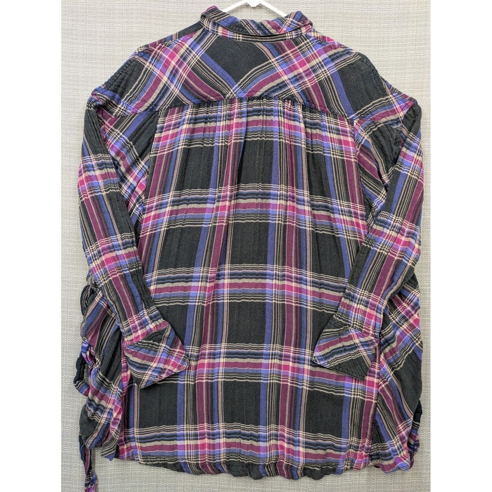 Free People Tunic Shirt Womens Medium Black Plaid Button Up Side Strap Detail - Picture 3 of 11